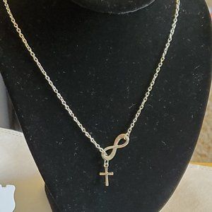 18" Silver Tone Infinity Cross Pendant Necklace